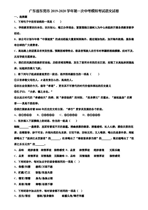 广东省东莞市2019-2020学年第一次中考模拟考试语文试卷含解析