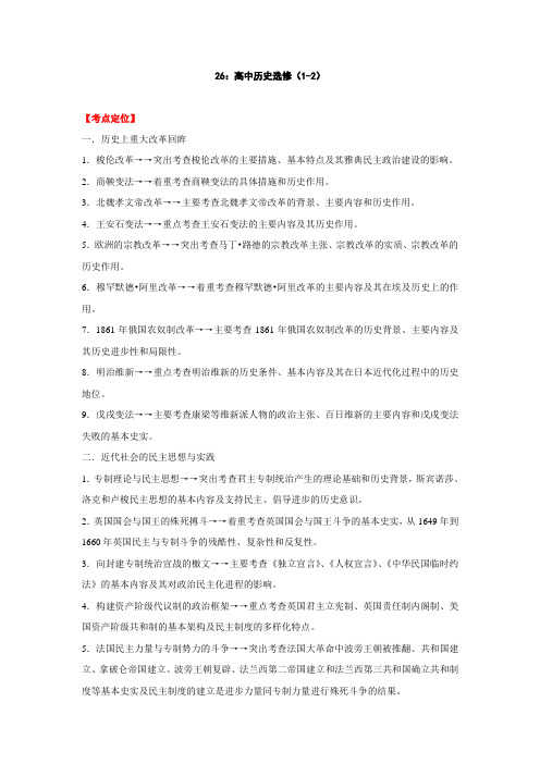 2012年高考历史高中历史选修专题练习及答案