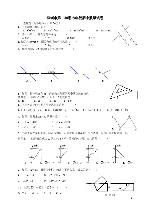 广东省深圳市年七年级数学下学期期中试题