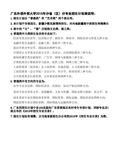 2015年分省分专业招生计划