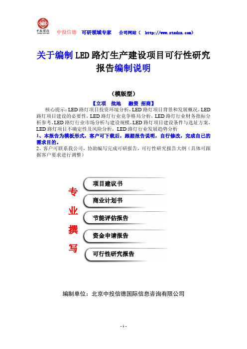 关于编制LED路灯生产建设项目可行性研究报告编制说明