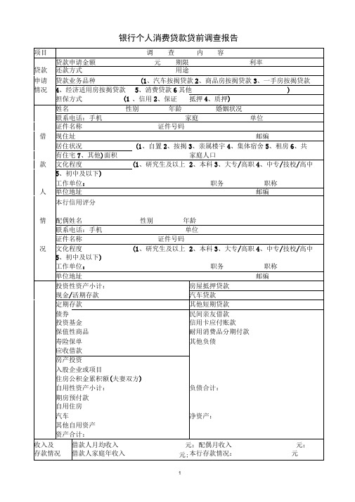 个人消费贷款贷前调查报告表