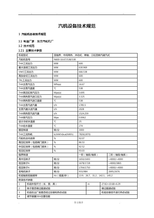660MW电厂设备技术参数汇编