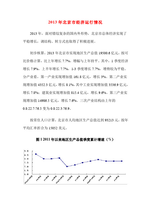 2013年北京市经济运行情况