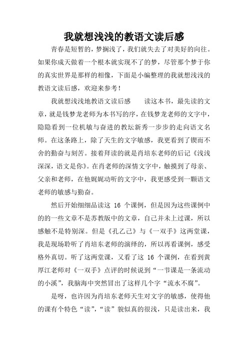 我就想浅浅的教语文读后感