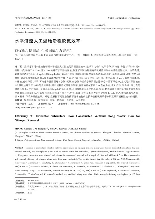 水平潜流人工湿地沿程脱氮效率
