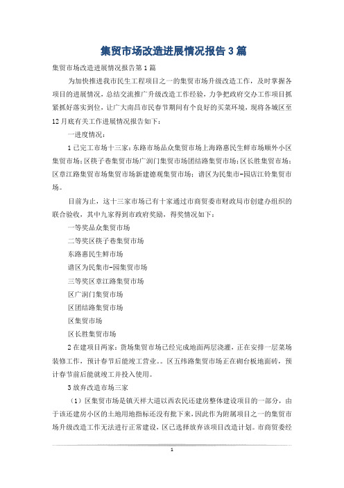 集贸市场改造进展情况报告3篇