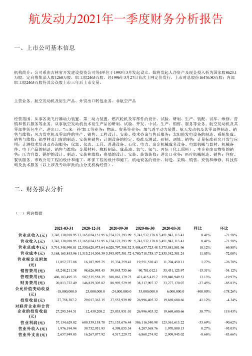 航发动力2021年一季度财务分析报告
