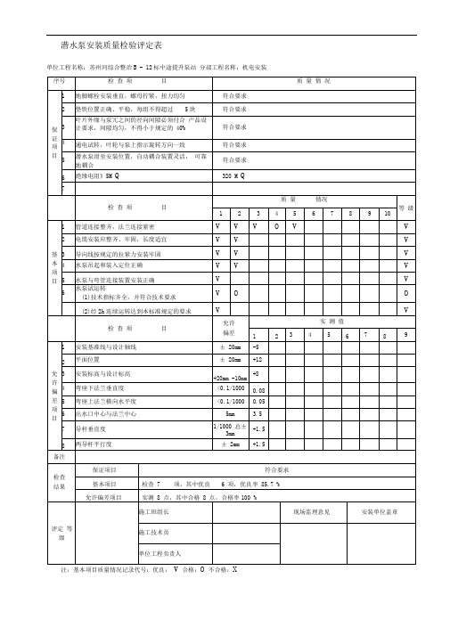 设备安装质量评定表