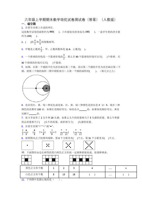 六年级上学期期末数学培优试卷测试卷(答案)(人教版)