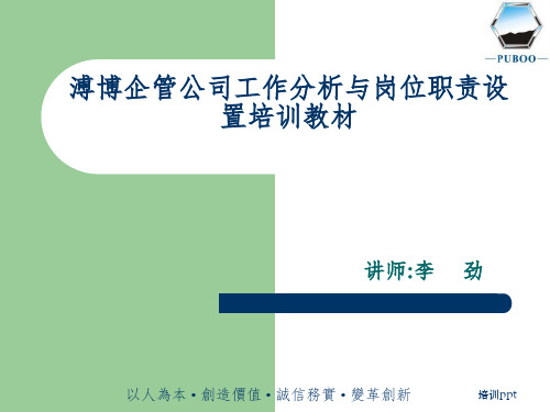 人事培训→XX企管公司工作分析与岗位职责设置培训教材