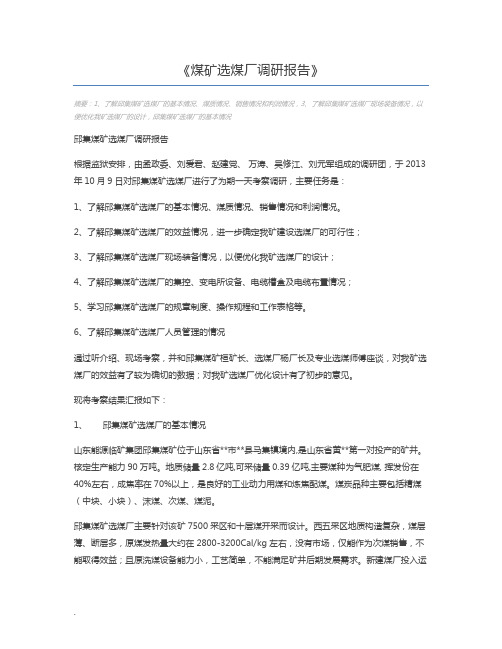 煤矿选煤厂调研报告