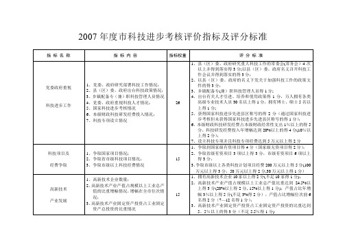 2007科技进步考核评价指标及评分标准