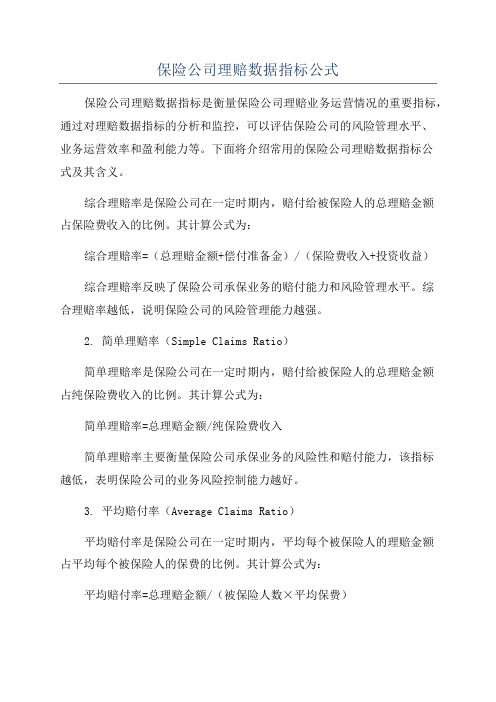 保险公司理赔数据指标公式