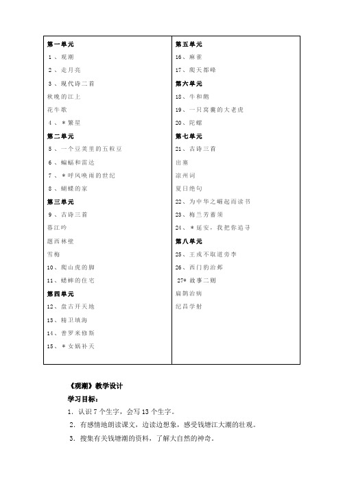 【人教版】2018学年小学语文四年级上册：全册教案设计