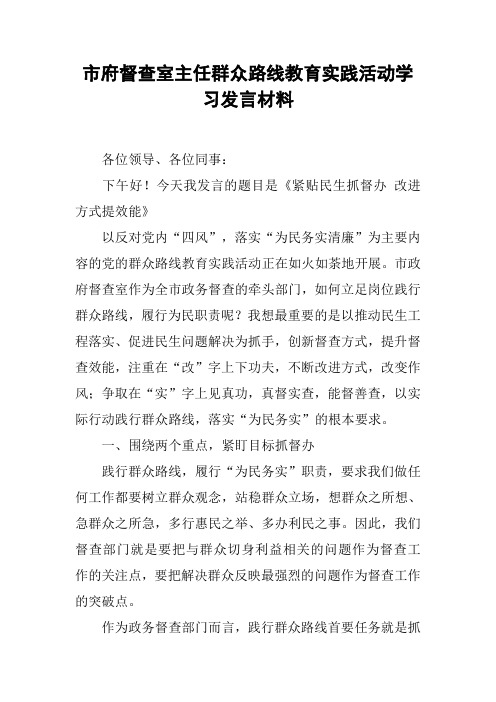 市府督查室主任群众路线教育实践活动学习发言材料