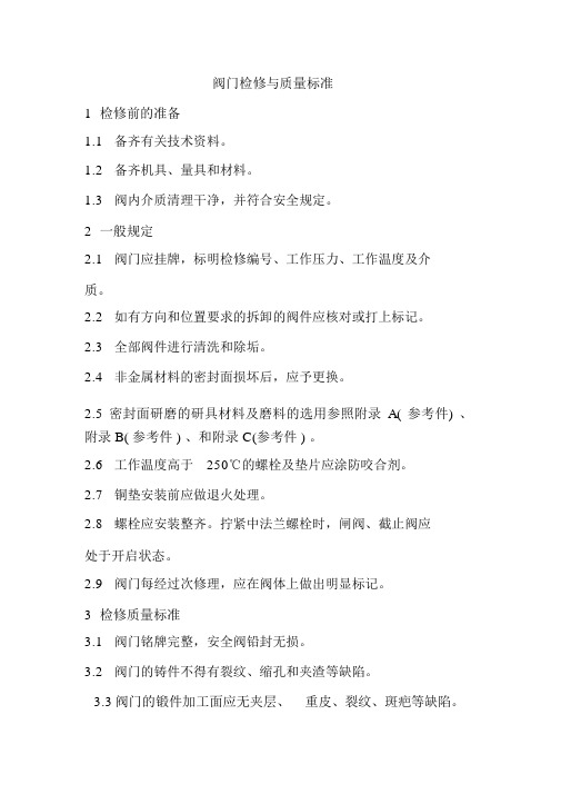 阀门检修与质量标准