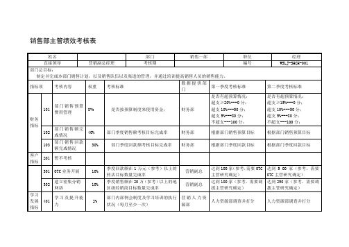 销售部主管绩效考核表
