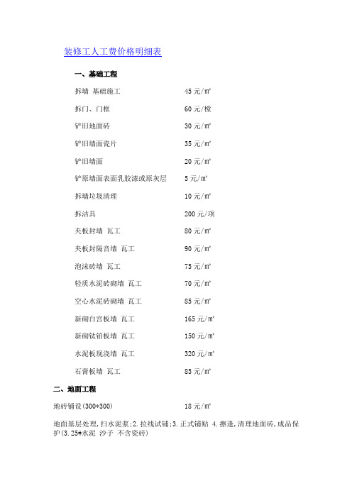 25-装修工人工费价格明细表