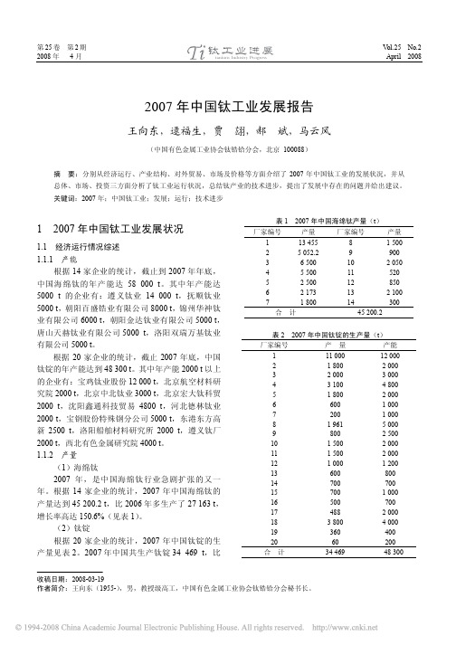 2007年中国钛工业发展报告