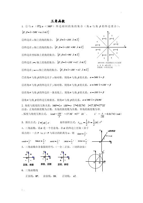 大学高数三角函数总结