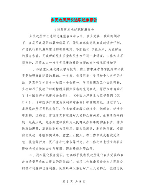 乡民政所所长述职述廉报告