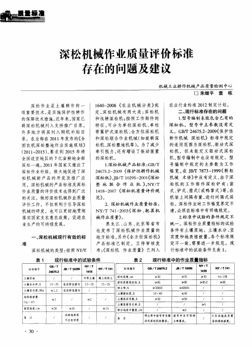 深松机械作业质量评价标准存在的问题及建议