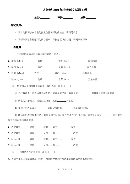 人教版2019年中考语文试题B卷