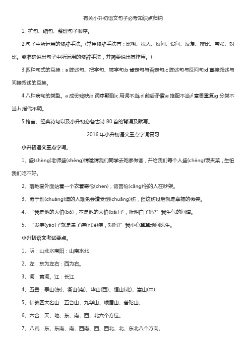 (完整版)有关小升初语文句子必考知识点归纳