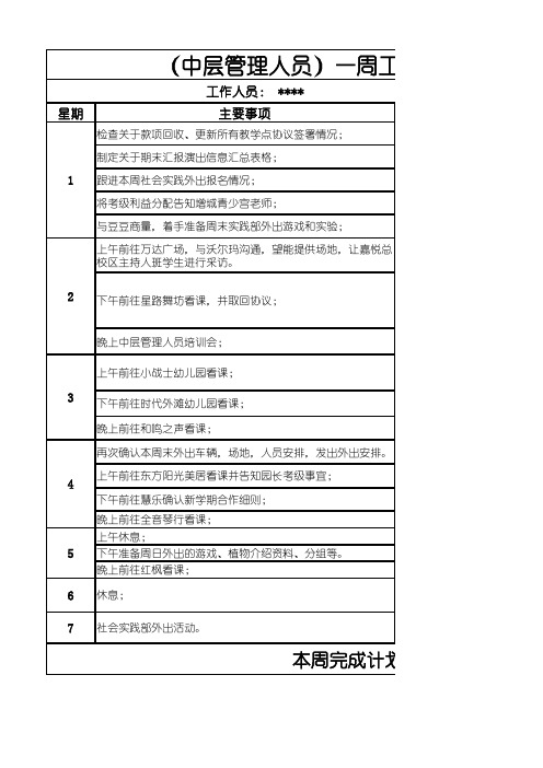 一周工作计划与完成比例分析