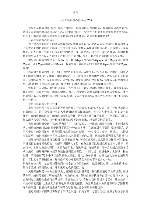 公司拓展训练心得体会2020