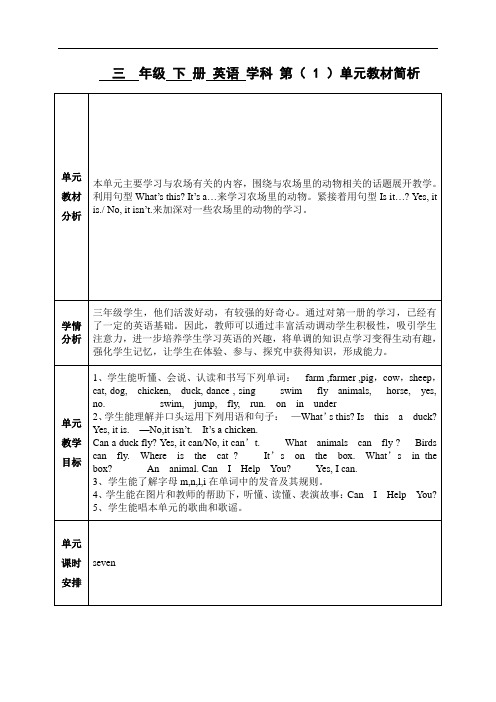 英语三年级下册 Unit1 单元教材解析