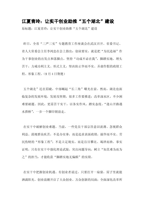 江夏青玲：让实干创业助推“五个湖北”建设