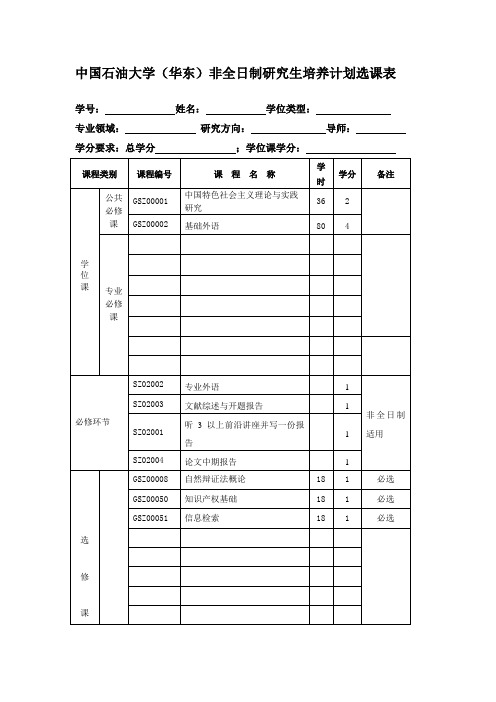 中国石油大学华东非全日制研究生培养计划选课表