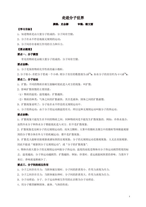 初二物理下册走进分子世界 知识讲解
