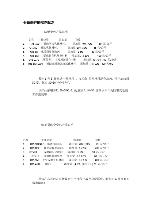 金银保护剂推荐配方