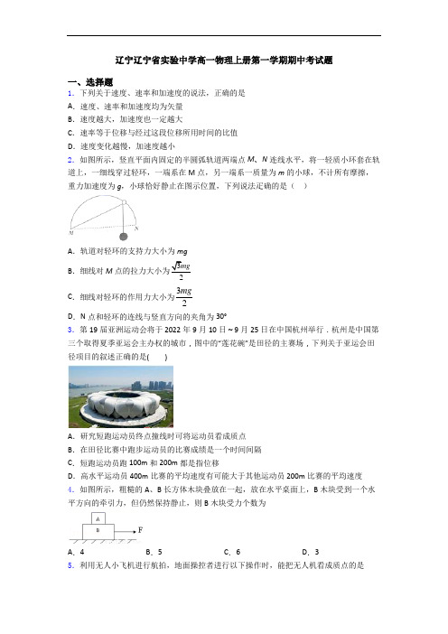 辽宁辽宁省实验中学高一物理上册第一学期期中考试题