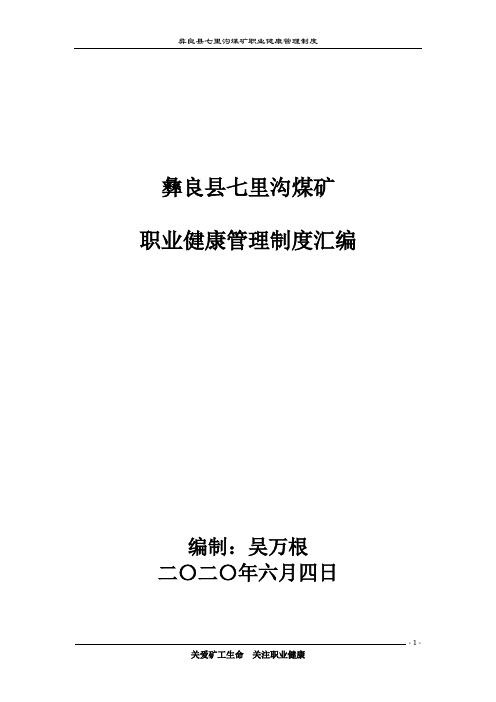 彝良县七里沟煤矿职业健康管理制度汇编