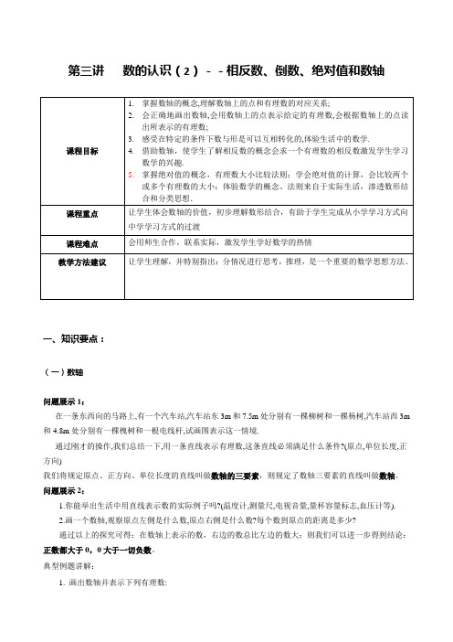 第三讲   数的认识(2)--相反数、倒数、绝对值和数轴(教师版)