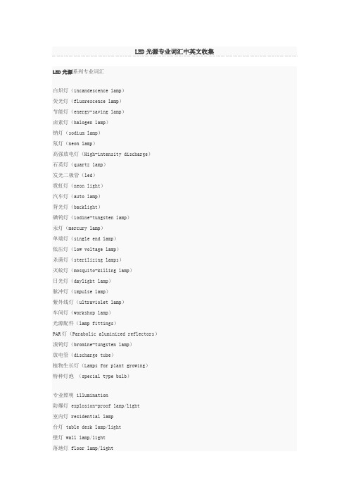 LED光源专业词汇中英文收集