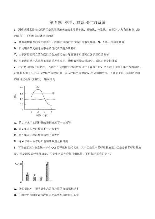 第6题 种群、群落和生态系统-2020年高考生物逐题必刷200题(原卷版)