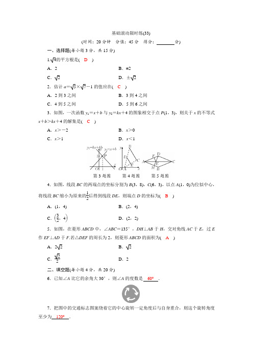 中考数学复习基础训练(有答案)(33)