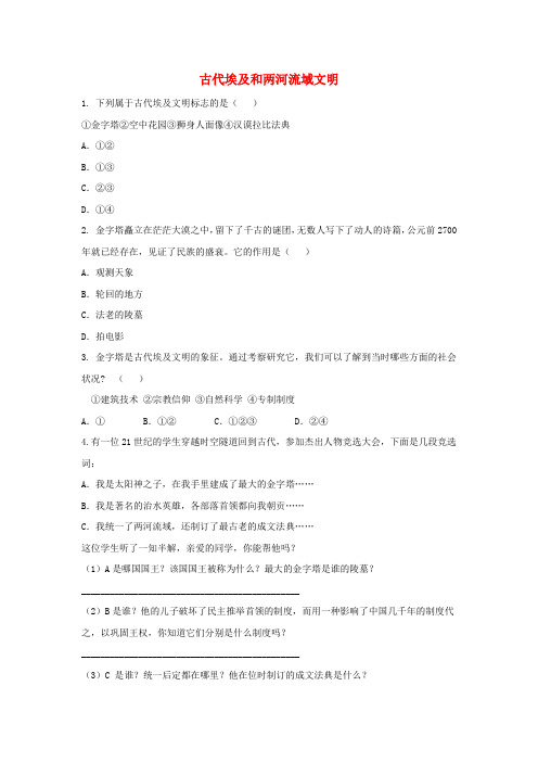 九年级历史上册 第一单元 古代世界 第1课 古代埃及和两河流域文明提高练习 中华书局版