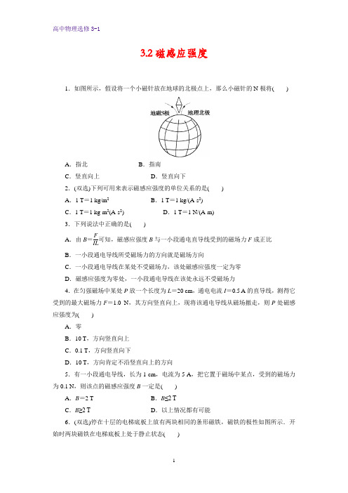 高中物理选修3-1课时作业12：3.2 磁感应强度
