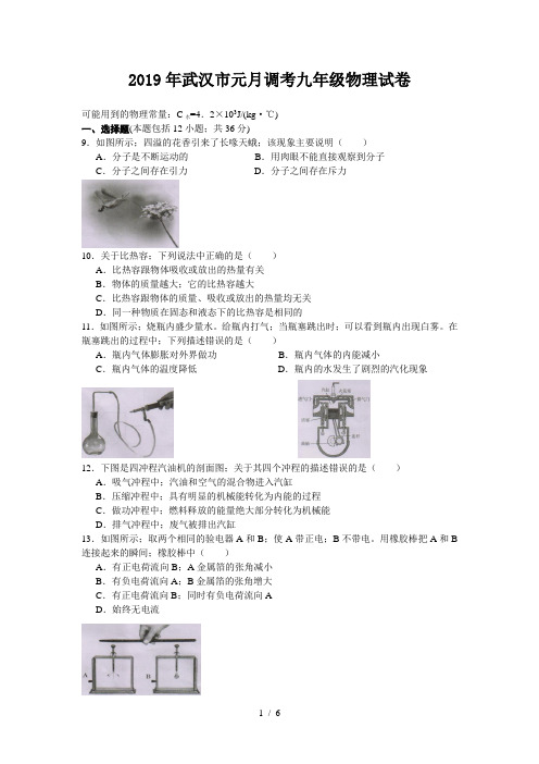 2019年武汉市元月调考九年级物理试卷