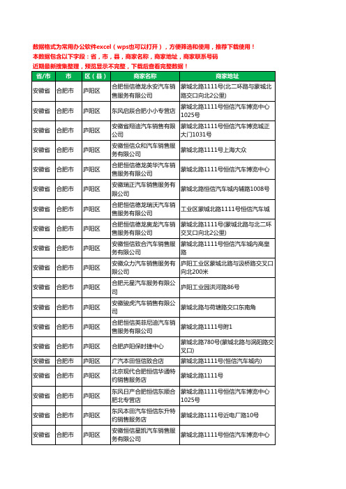 新版安徽省合肥市庐阳区汽车4S店工商企业公司名录名单黄页大全24家