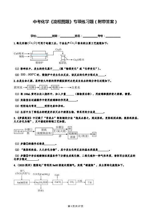 中考化学《流程图题》专项练习题(附带答案)