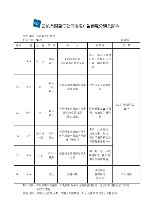 电视广告创意分镜头脚本1
