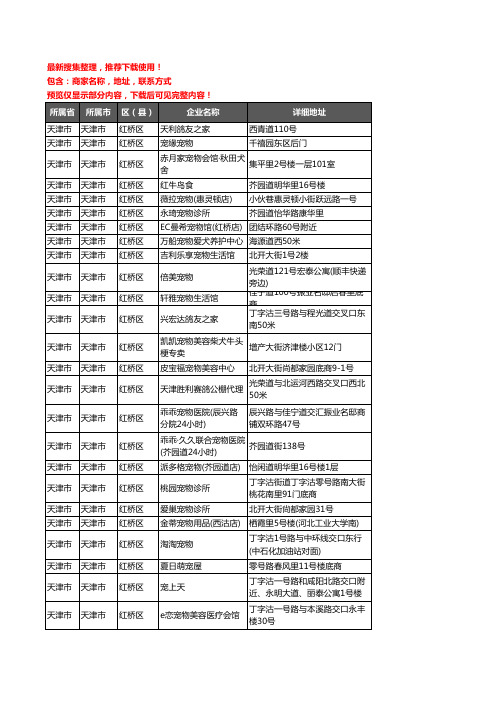 新版天津市天津市红桥区宠物企业公司商家户名录单联系方式地址大全73家