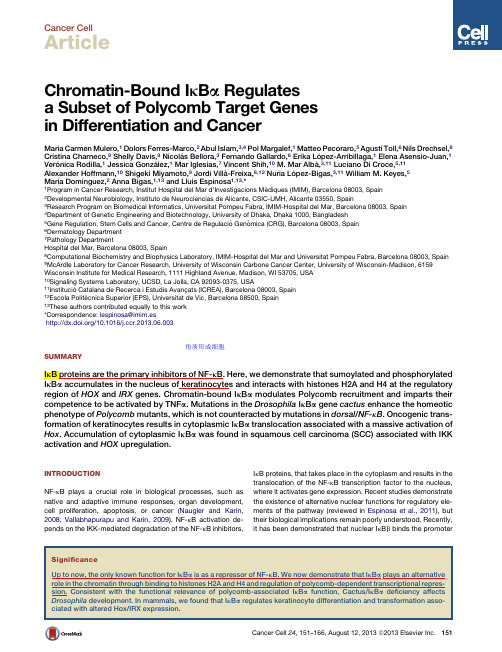 2013-cancer cell-Chromatin-Bound IκBα RegulatesPolycomb Target Genes in Differentiation and Cancer